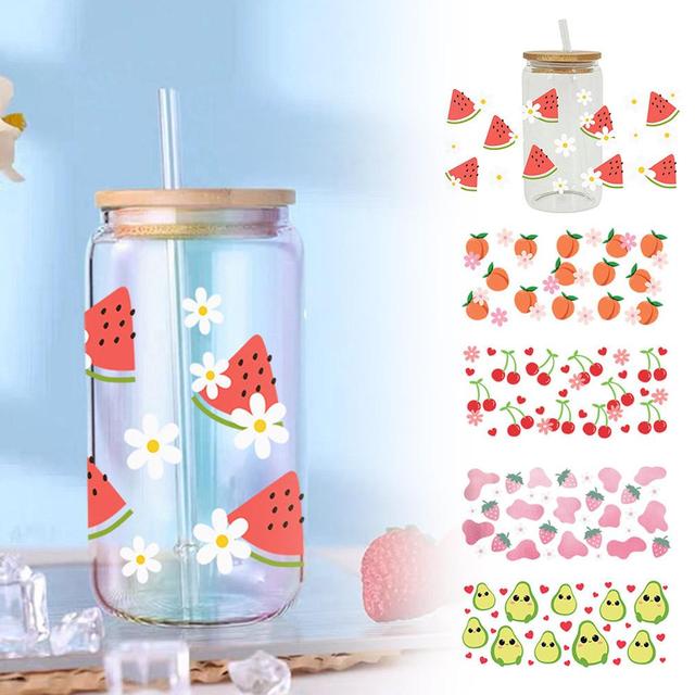 Cartoon Fruits Print Cup Sticker Fashion Crystal Label UV DTF Transfers Stickers  For Glass Cups Selfadhesive Waterproof 25c Z5X1 - AliExpress